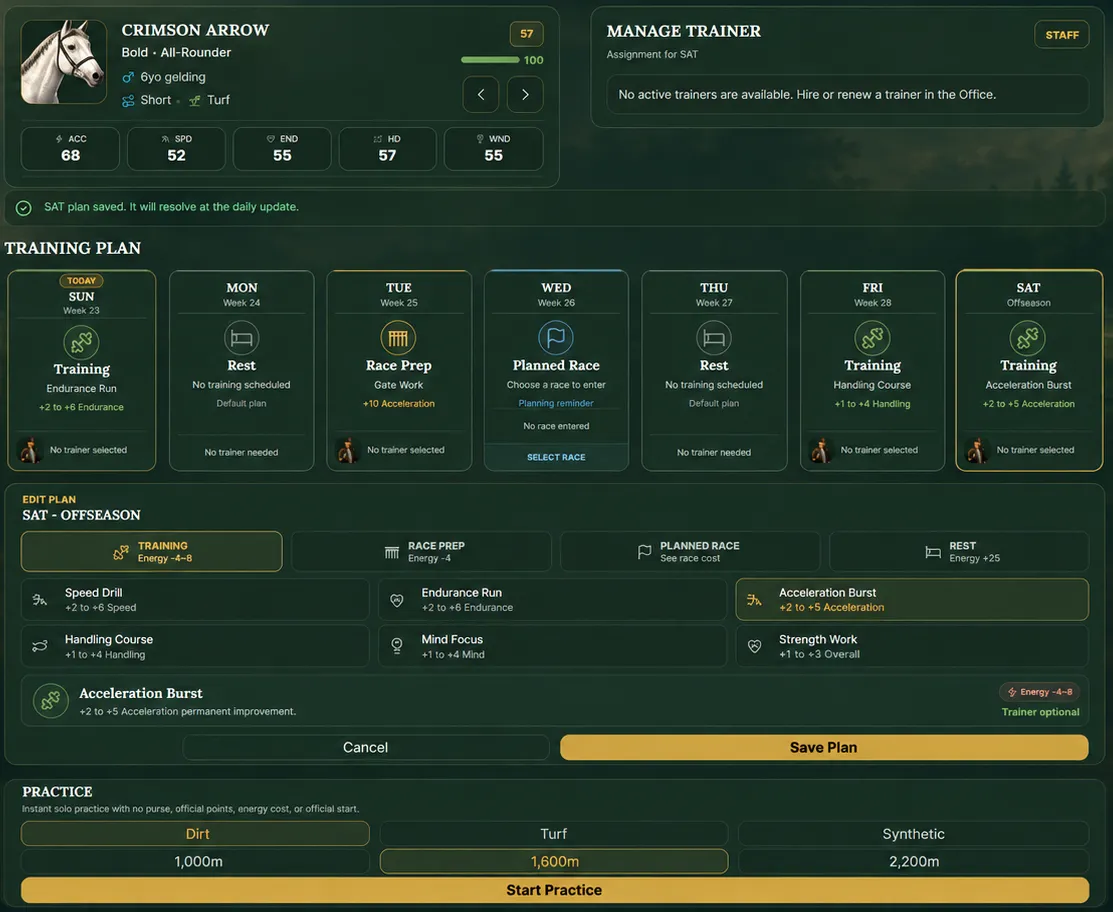 TRM horse training screen